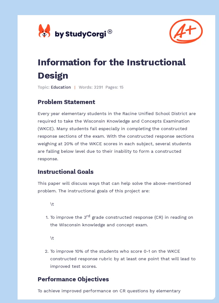 Information for the Instructional Design. Page 1