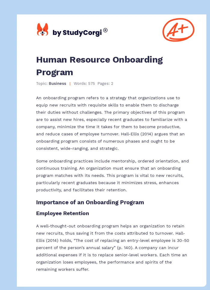 Human Resource Onboarding Program. Page 1