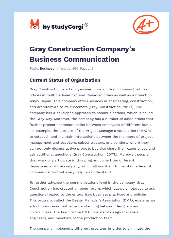 Gray Construction Company's Business Communication. Page 1