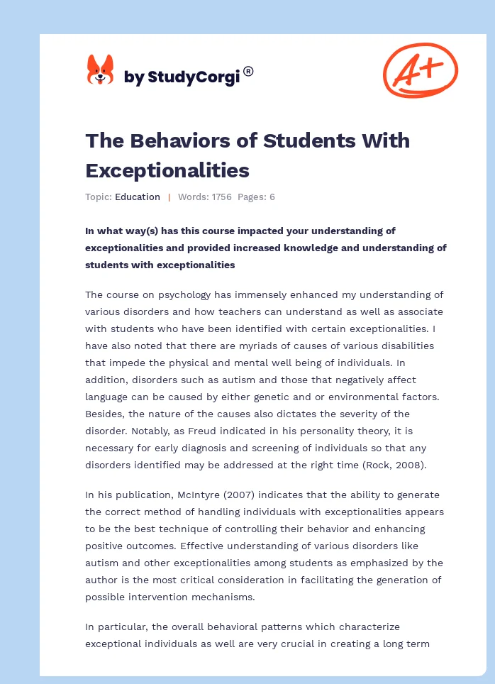 The Behaviors of Students With Exceptionalities. Page 1