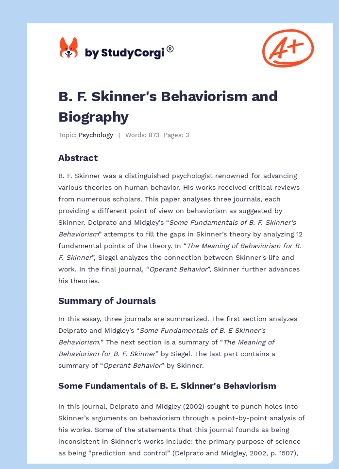 B. F. Skinner's Behaviorism and Biography. Page 1
