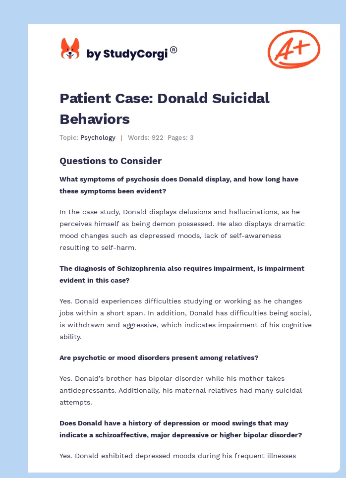 Patient Case: Donald Suicidal Behaviors. Page 1
