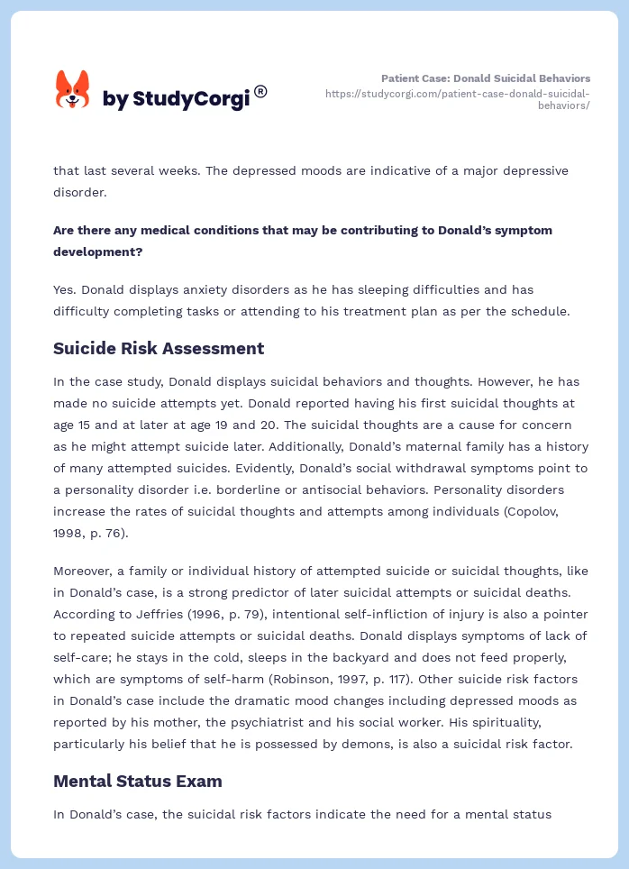 Patient Case: Donald Suicidal Behaviors. Page 2