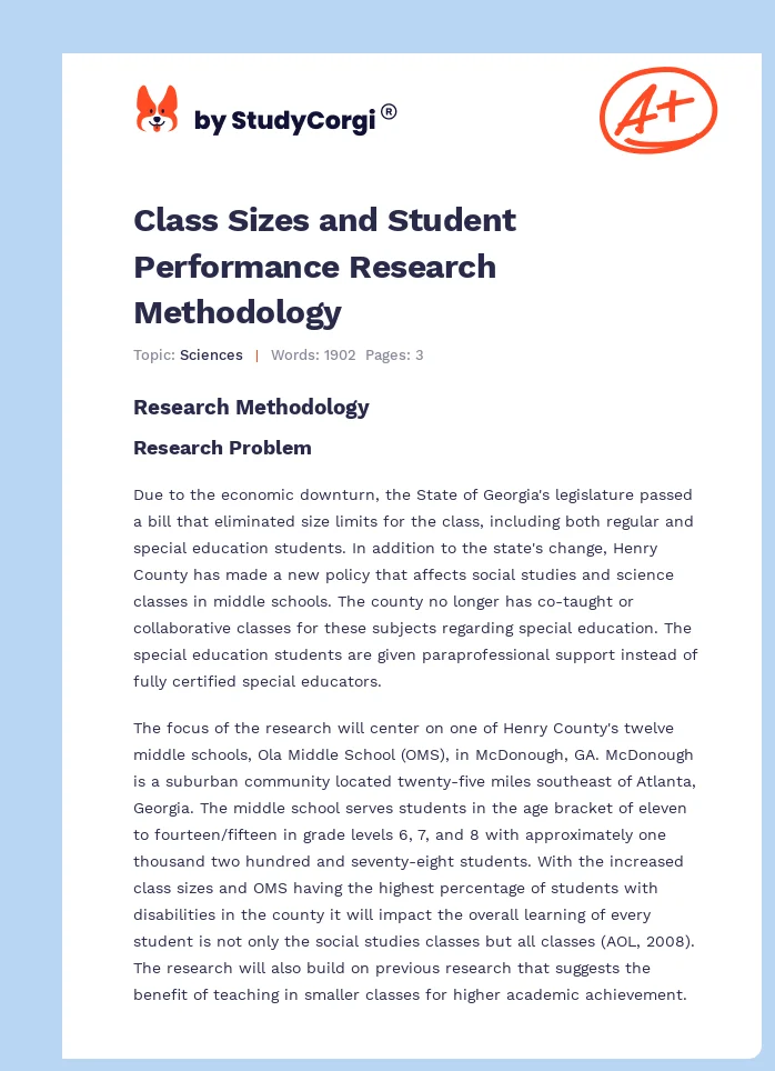 Class Sizes and Student Performance Research Methodology. Page 1