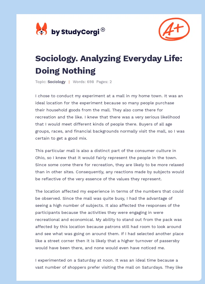 Sociology. Analyzing Everyday Life: Doing Nothing. Page 1
