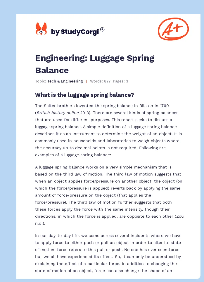 Engineering: Luggage Spring Balance. Page 1