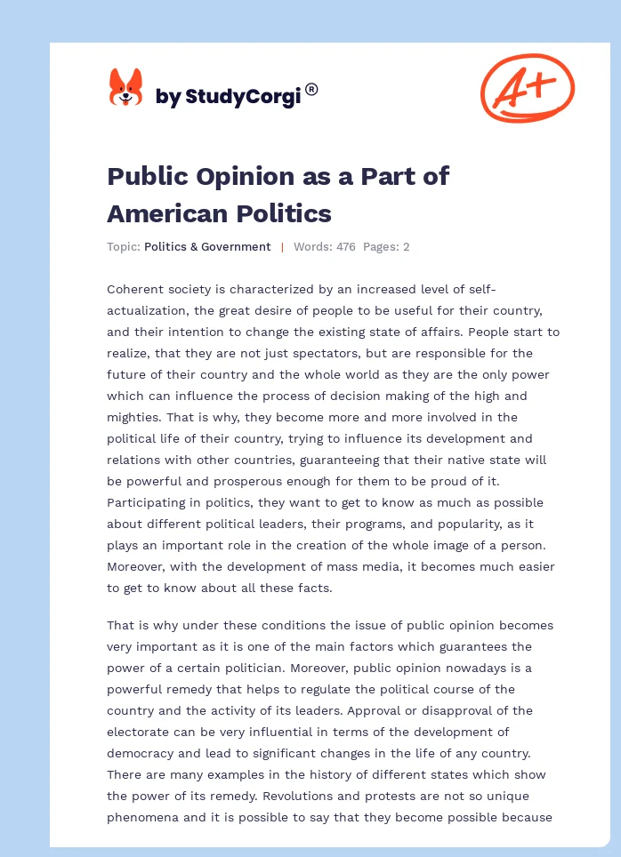 Public Opinion as a Part of American Politics. Page 1