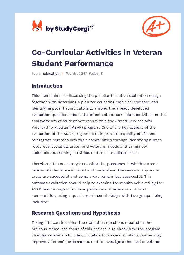 Co-Curricular Activities in Veteran Student Performance. Page 1