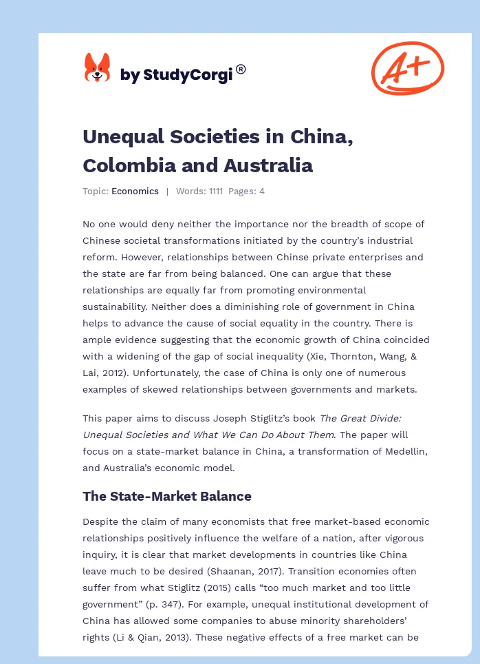 Unequal Societies in China, Colombia and Australia. Page 1