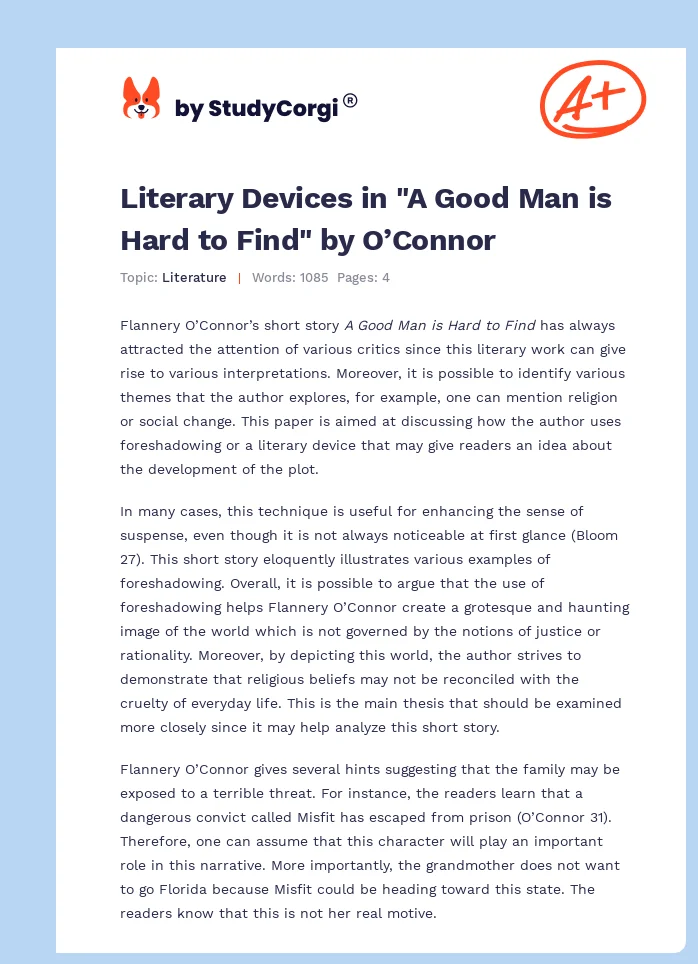 Literary Devices in "A Good Man is Hard to Find" by O’Connor. Page 1