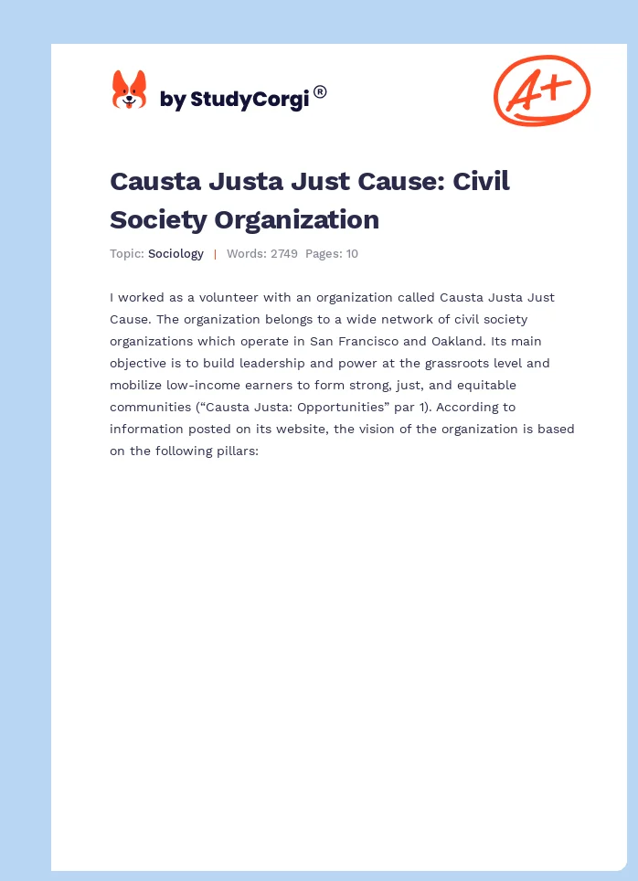 Causta Justa Just Cause: Civil Society Organization. Page 1