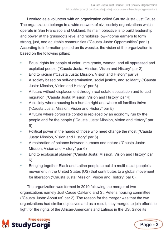 Causta Justa Just Cause: Civil Society Organization. Page 2
