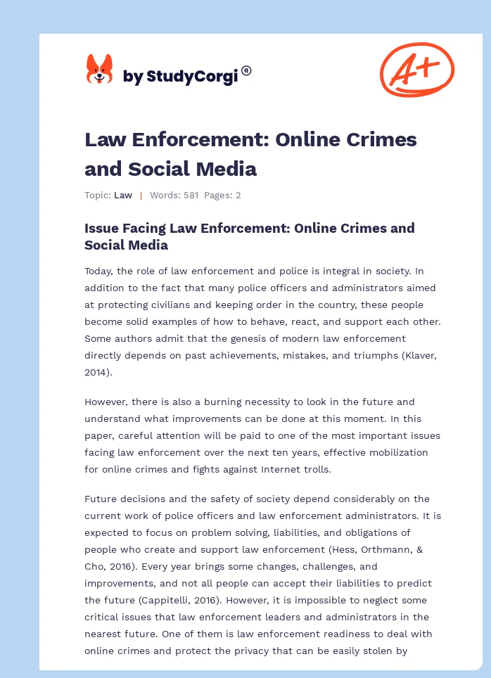 Law Enforcement: Online Crimes and Social Media. Page 1