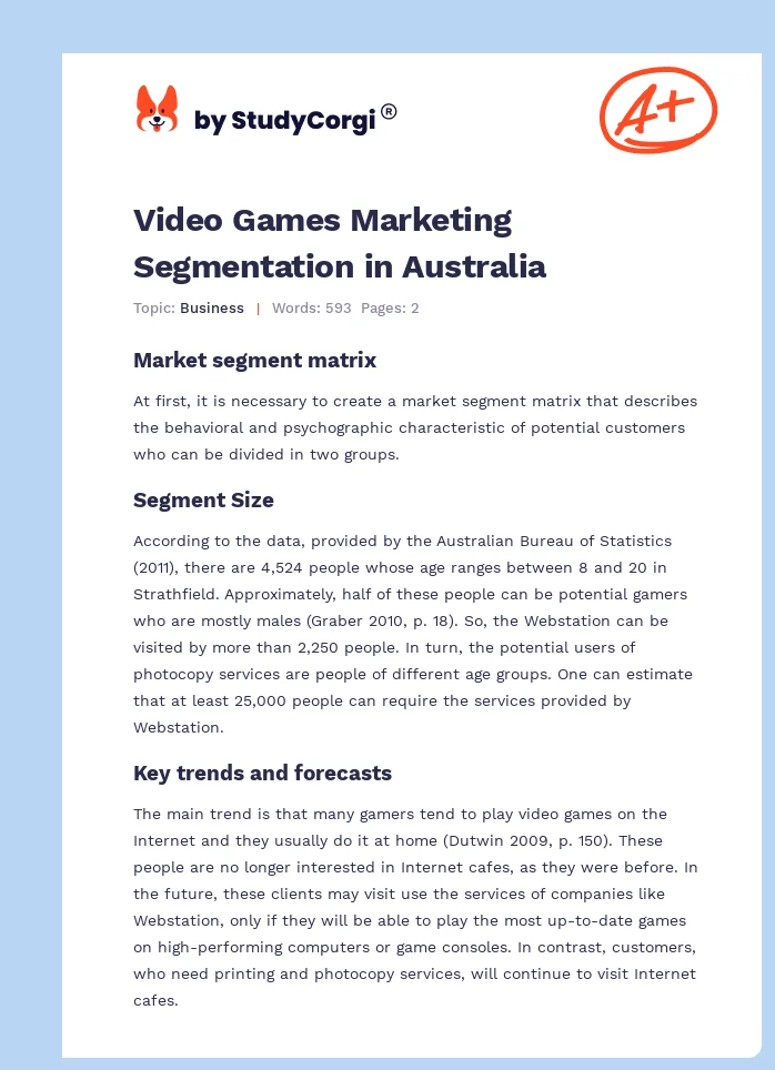 Video Games Marketing Segmentation in Australia. Page 1