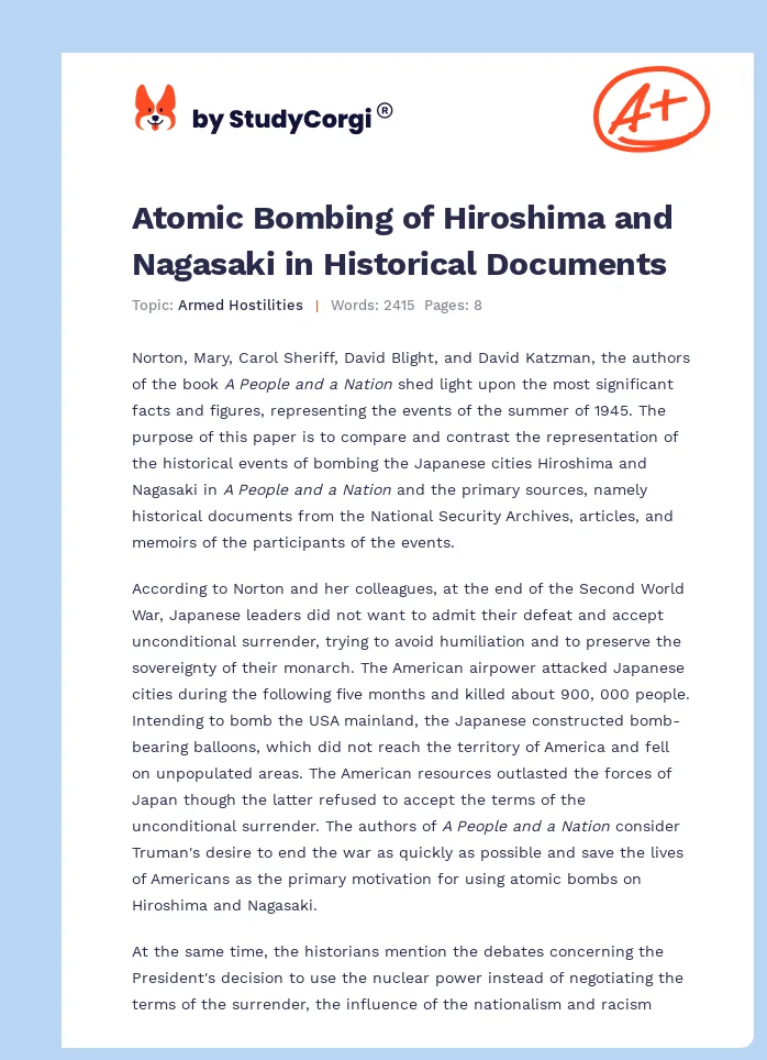 Atomic Bombing of Hiroshima and Nagasaki in Historical Documents. Page 1