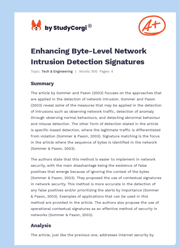 Enhancing Byte-Level Network Intrusion Detection Signatures. Page 1