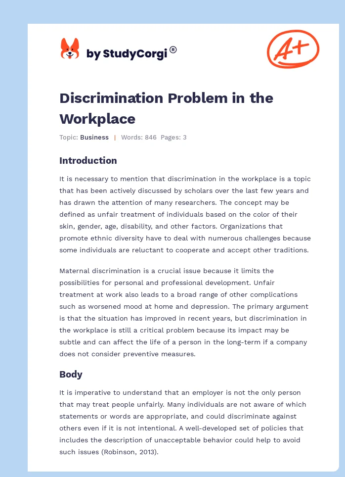 Discrimination Problem in the Workplace. Page 1