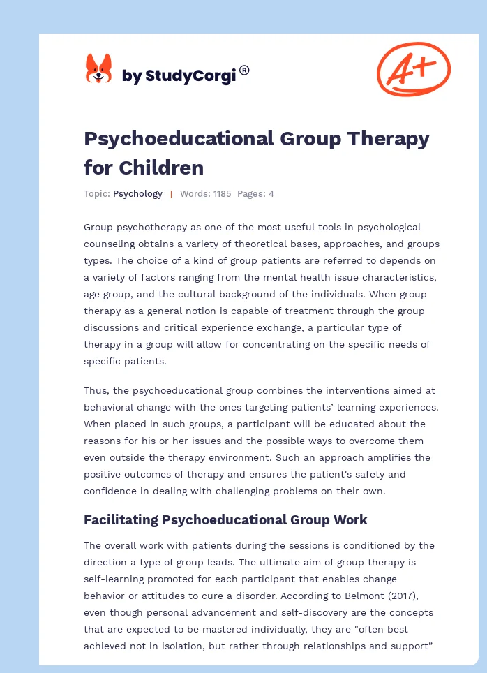 Psychoeducational Group Therapy for Children. Page 1