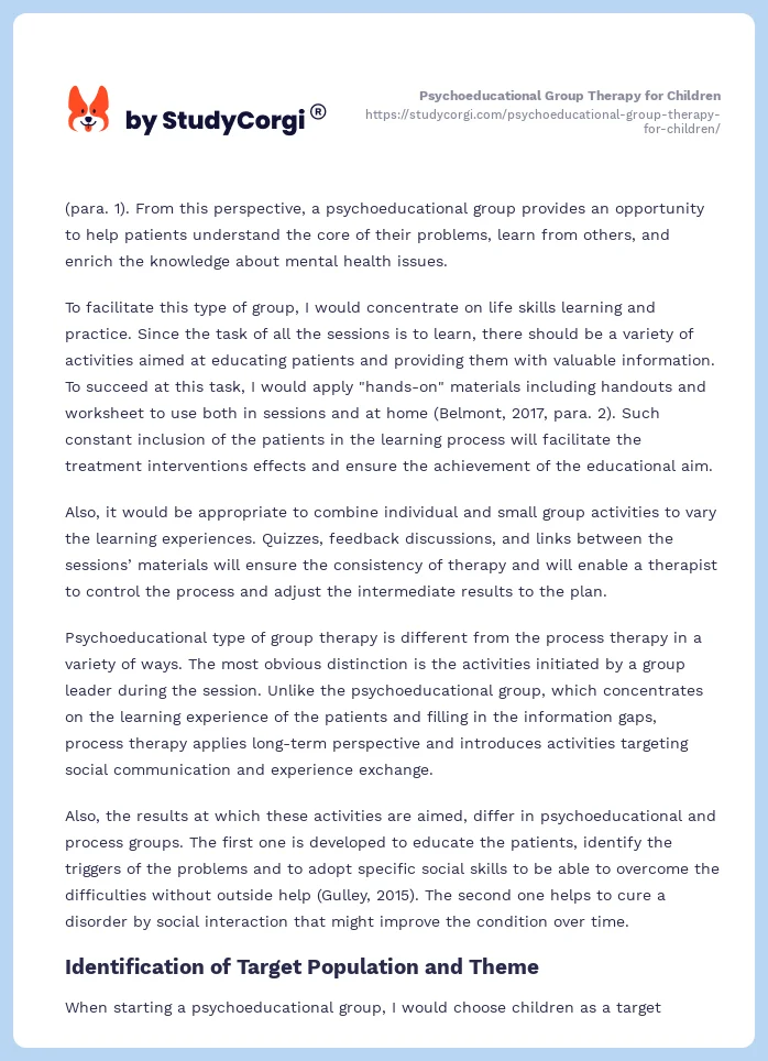 Psychoeducational Group Therapy for Children. Page 2