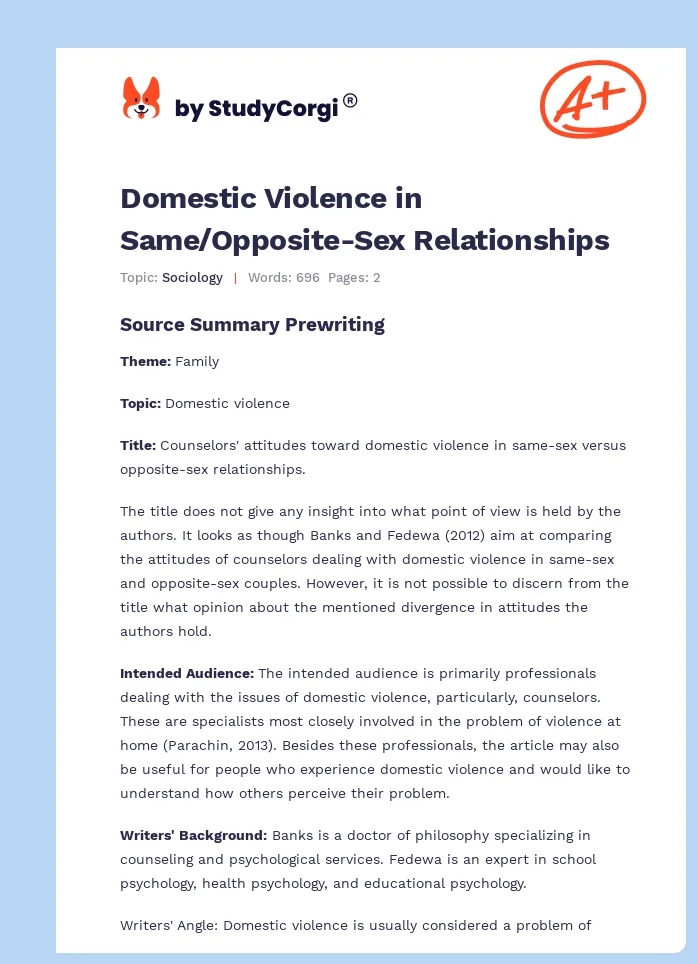 Domestic Violence in Same/Opposite-Sex Relationships. Page 1