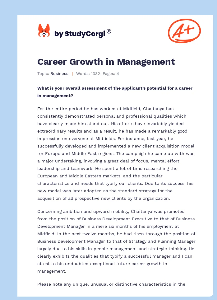 Career Growth in Management. Page 1