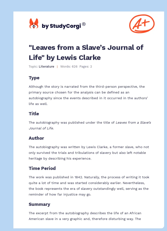 "Leaves from a Slave’s Journal of Life" by Lewis Clarke. Page 1