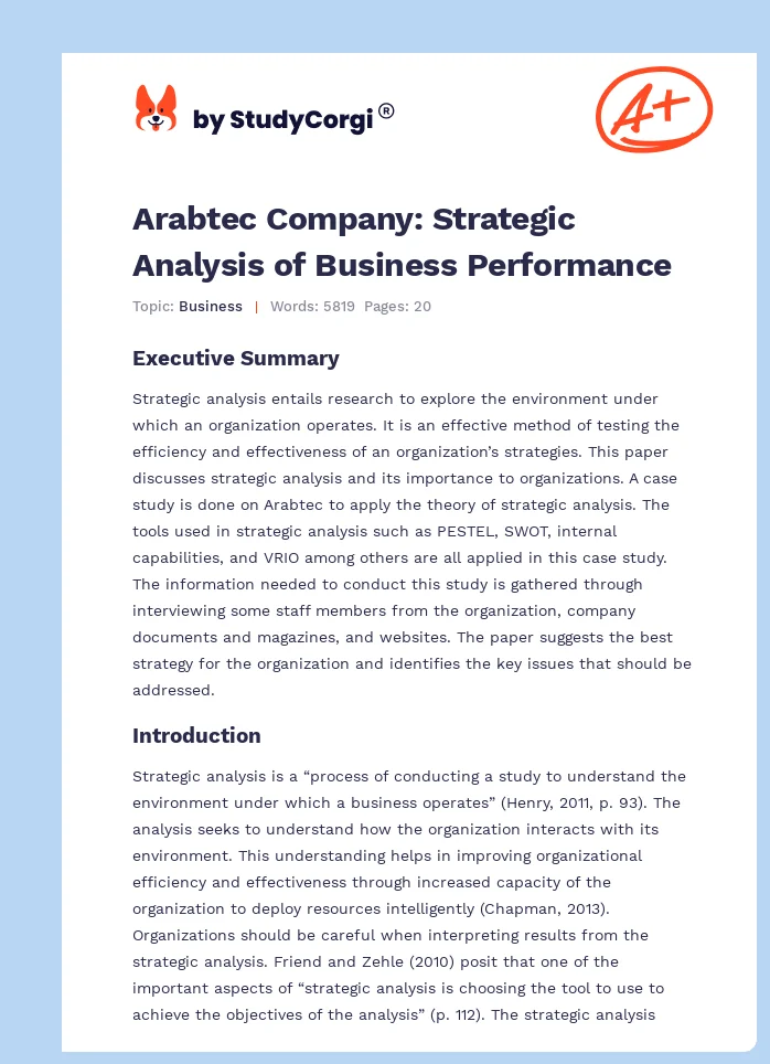 Arabtec Company: Strategic Analysis of Business Performance. Page 1