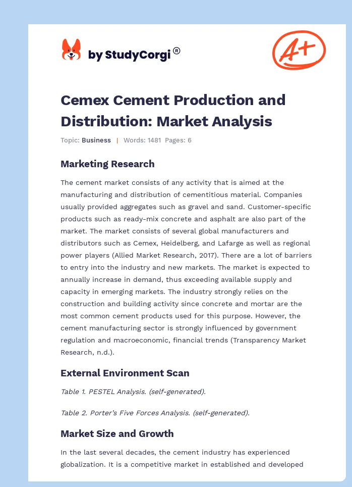 Cemex Cement Production and Distribution: Market Analysis. Page 1