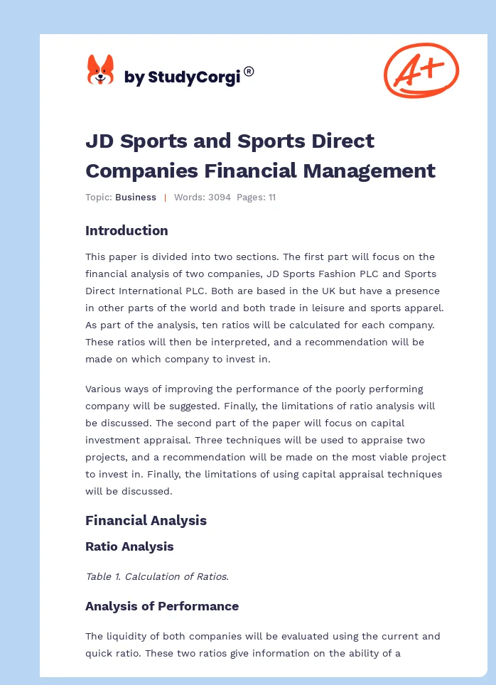 JD Sports and Sports Direct Companies Financial Management. Page 1
