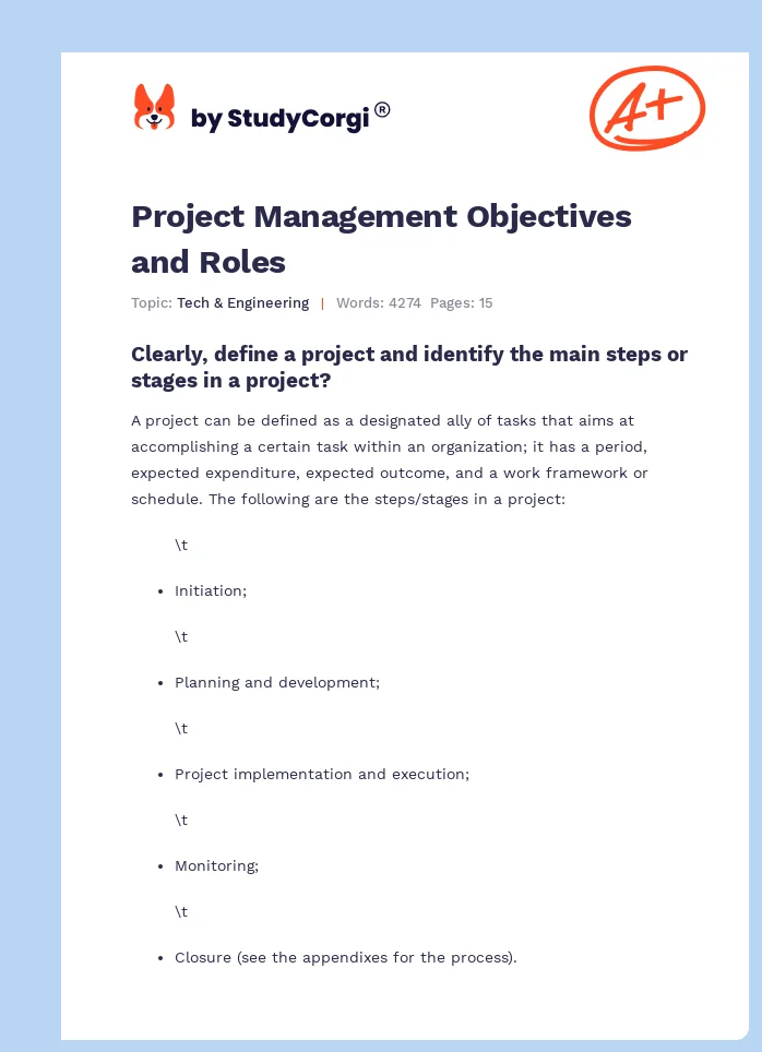 Project Management Objectives and Roles. Page 1