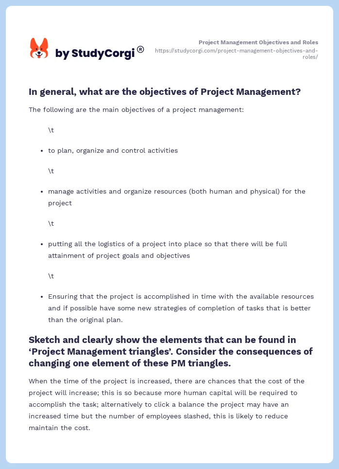 Project Management Objectives and Roles. Page 2