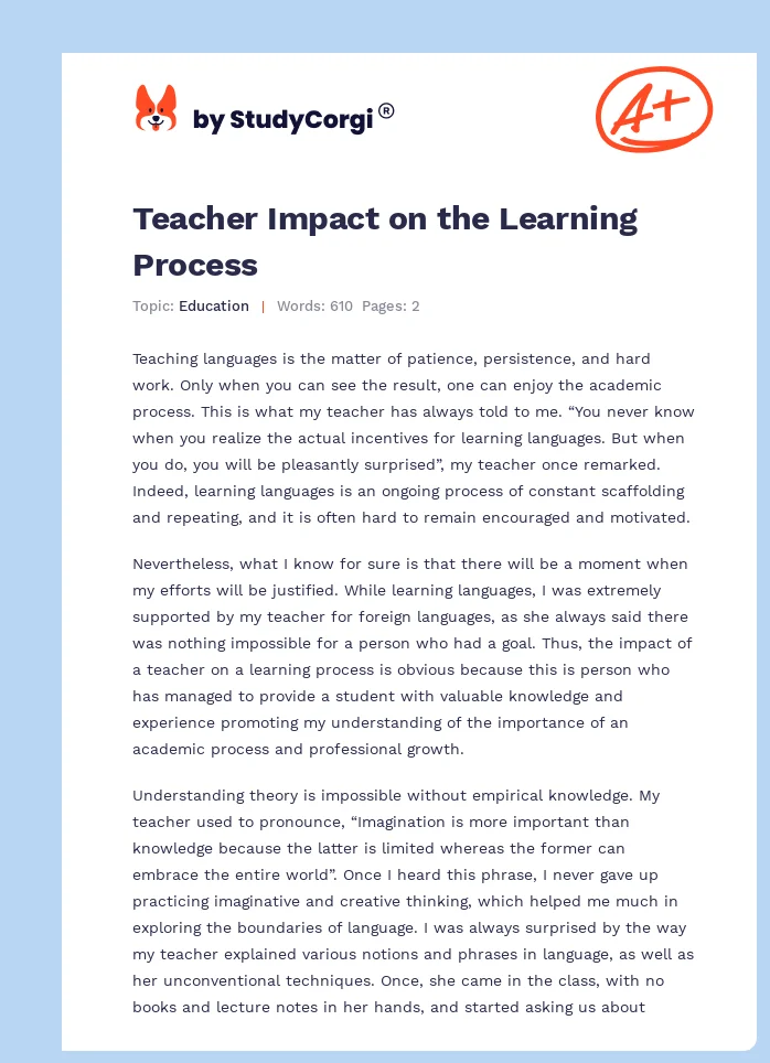 Teacher Impact on the Learning Process. Page 1