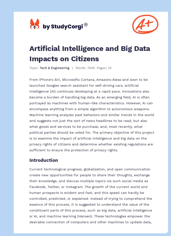 Artificial Intelligence and Big Data Impacts on Citizens. Page 1