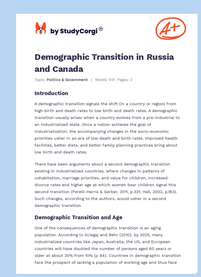 Demographic Transition in Russia and Canada. Page 1