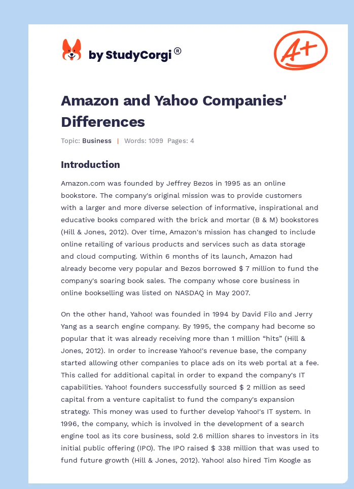 Amazon and Yahoo Companies' Differences. Page 1