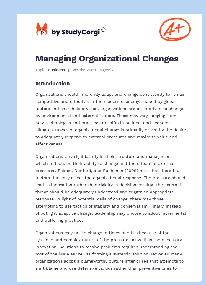 Managing Organizational Changes. Page 1