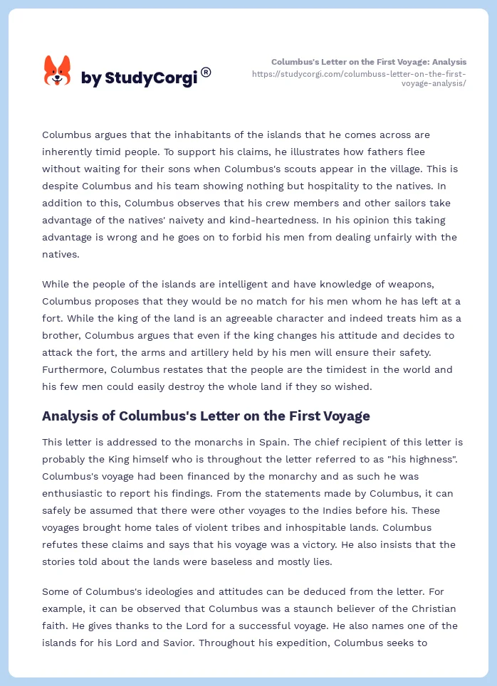 Columbus's Letter on the First Voyage: Analysis. Page 2