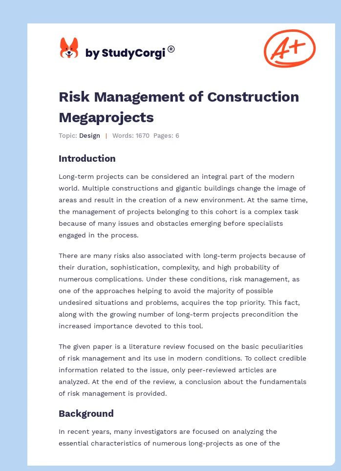 Risk Management of Construction Megaprojects. Page 1