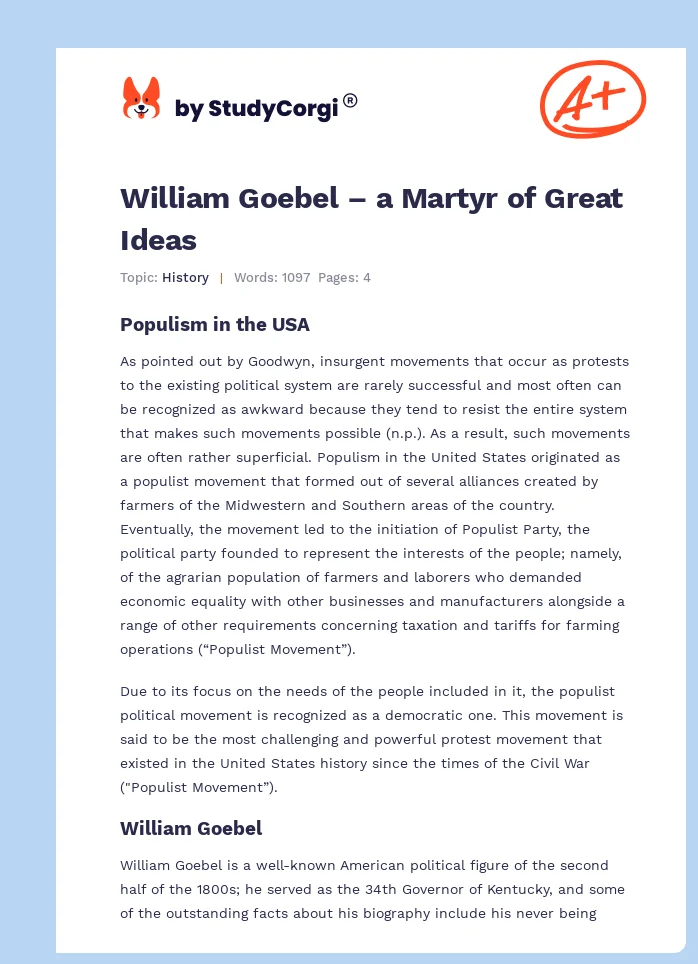 William Goebel – a Martyr of Great Ideas. Page 1
