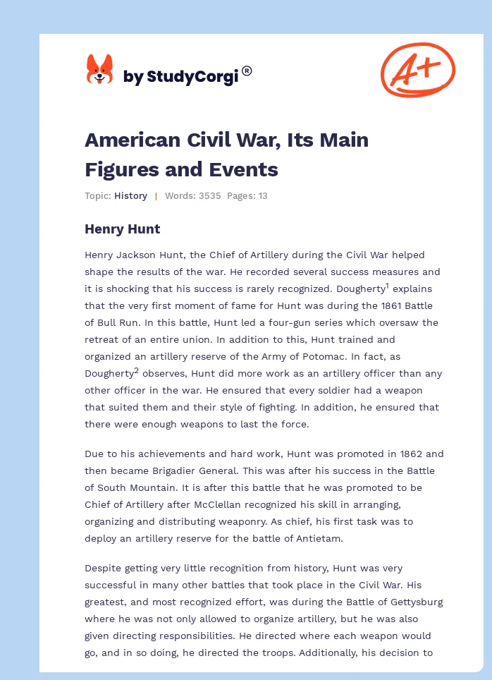 American Civil War, Its Main Figures and Events. Page 1