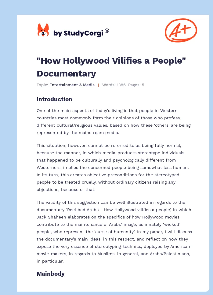 "How Hollywood Vilifies a People" Documentary. Page 1
