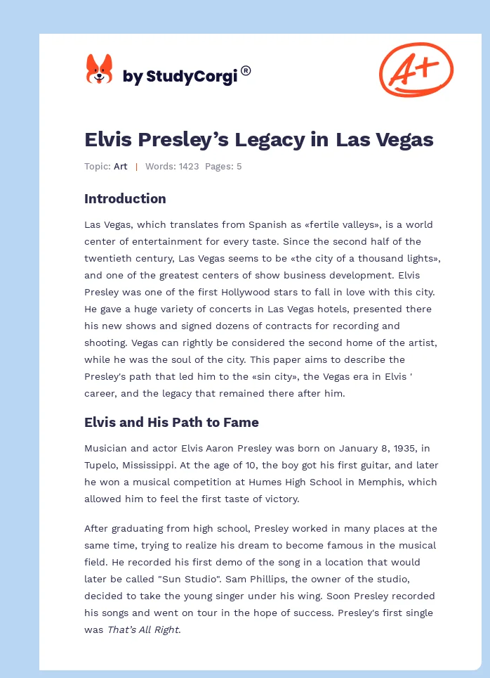 Elvis Presley’s Legacy in Las Vegas. Page 1