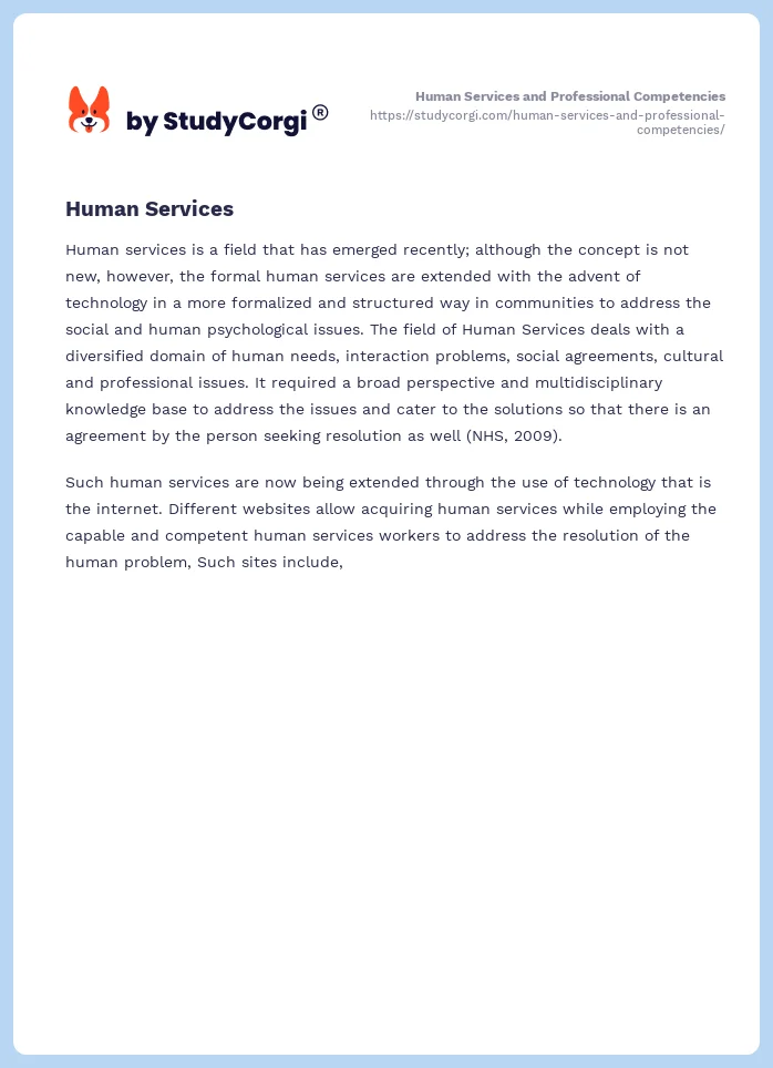 Human Services and Professional Competencies. Page 2