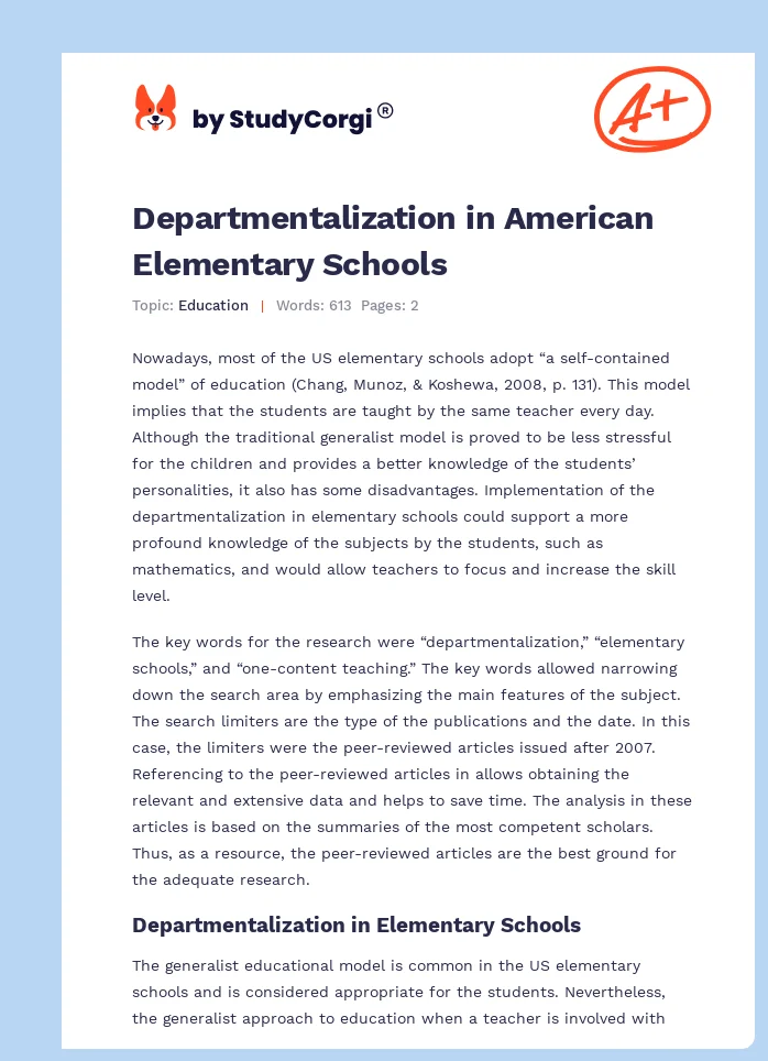 Departmentalization in American Elementary Schools. Page 1