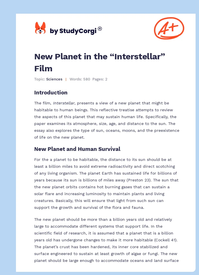 New Planet in the “Interstellar” Film. Page 1