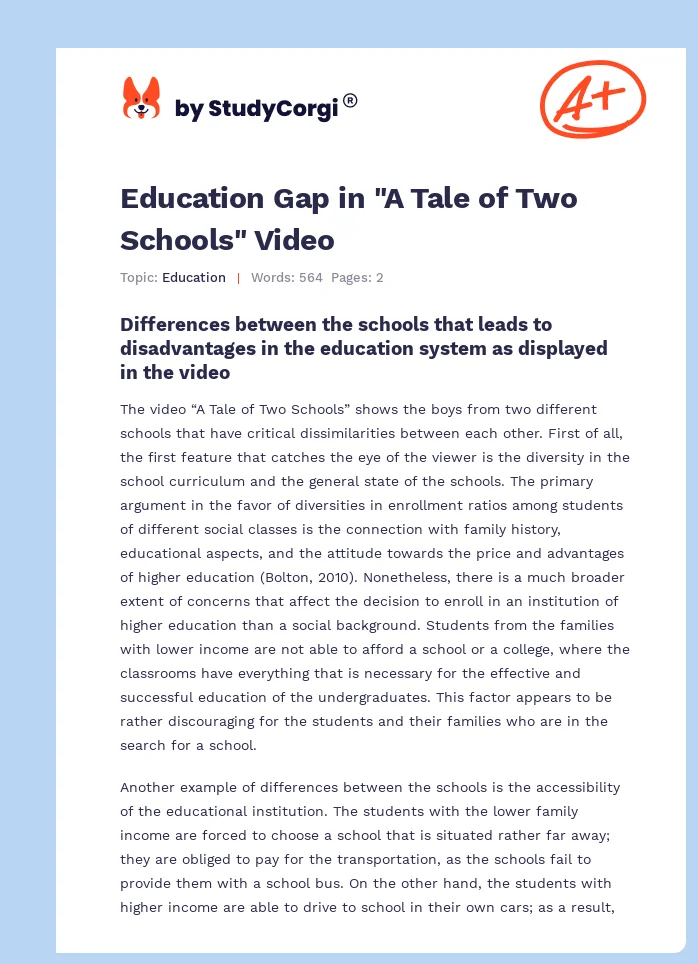 Education Gap in "A Tale of Two Schools" Video. Page 1
