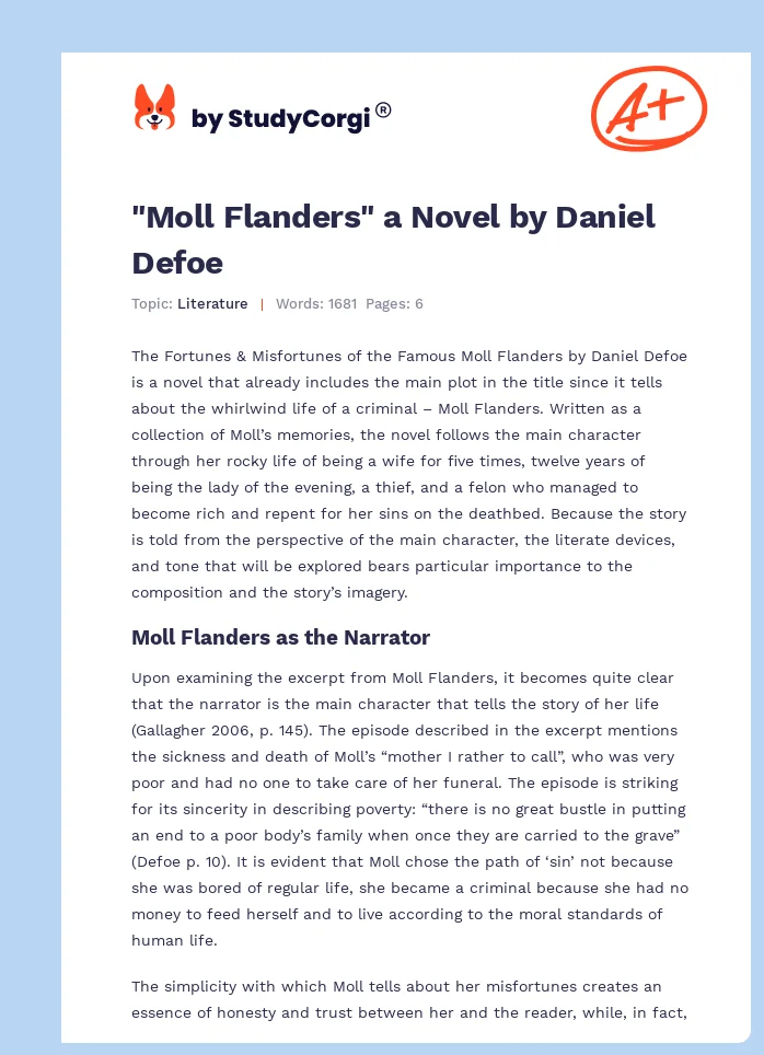 "Moll Flanders" a Novel by Daniel Defoe. Page 1