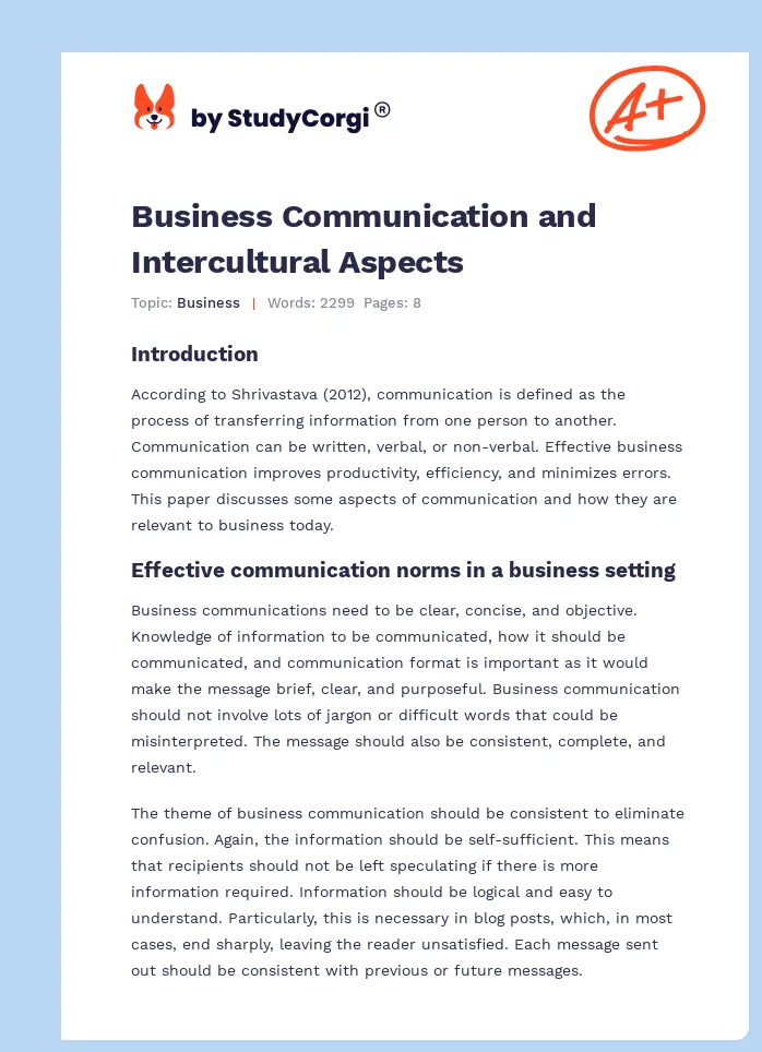 Business Communication and Intercultural Aspects. Page 1