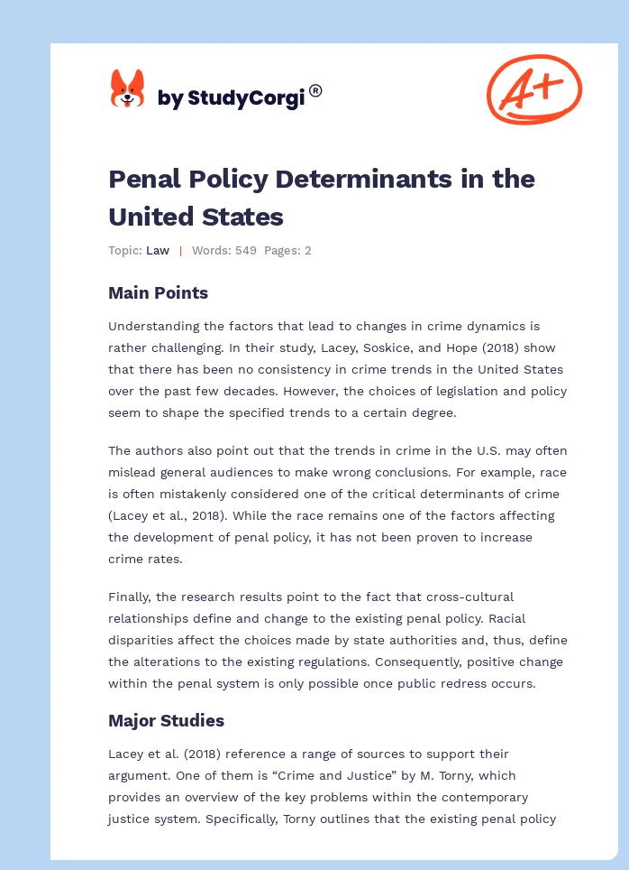 Penal Policy Determinants in the United States. Page 1
