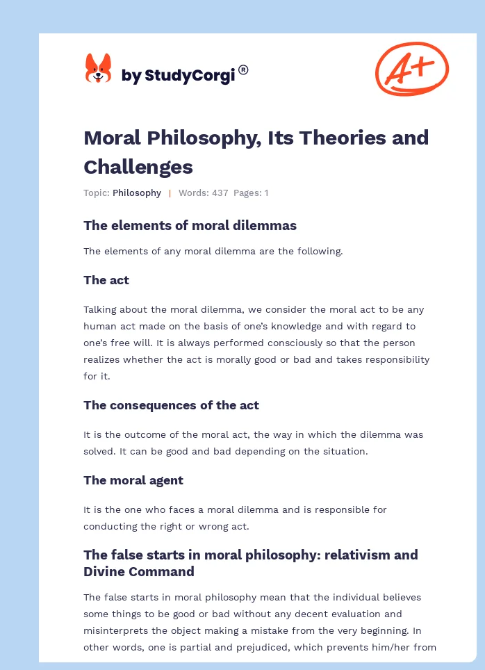 Moral Philosophy, Its Theories and Challenges | Free Essay Example